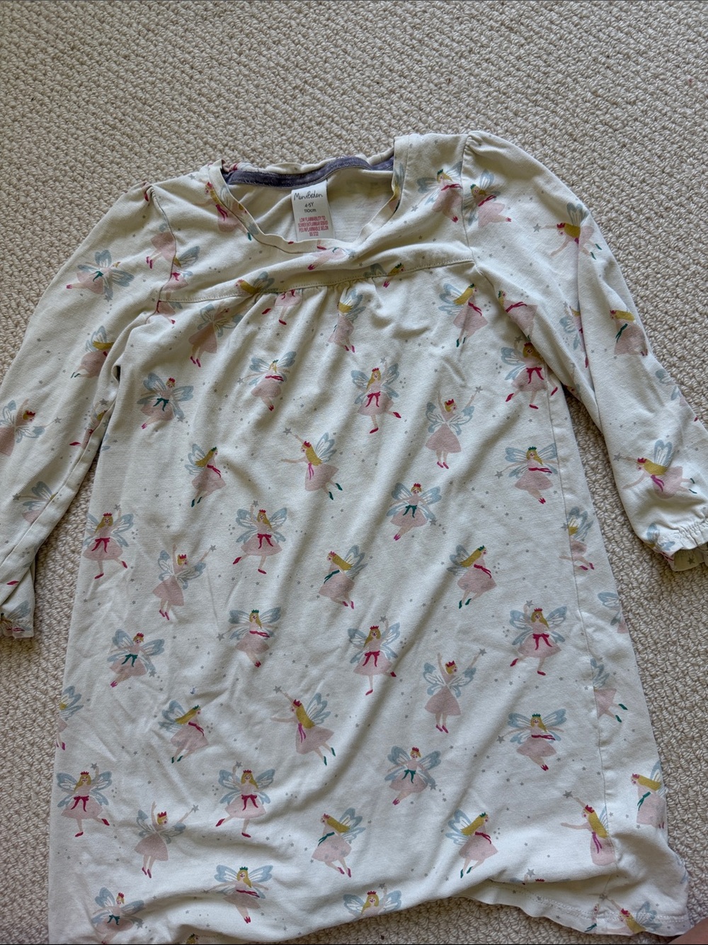 Mini Boden Cream Fairy Print Long-Sleeve Nightgown